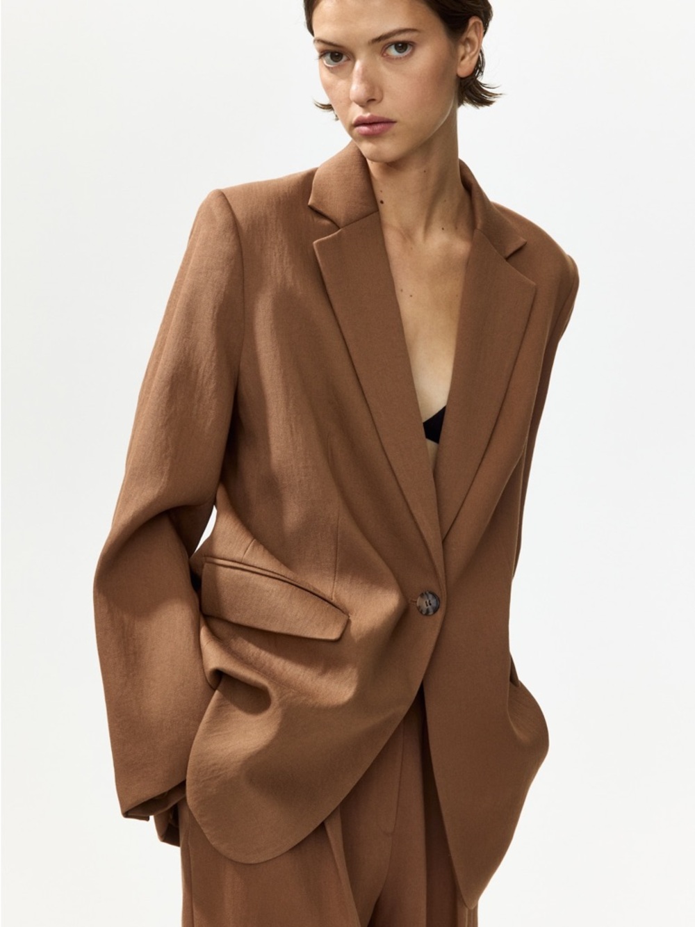Massimo Dutti tan linen blazer